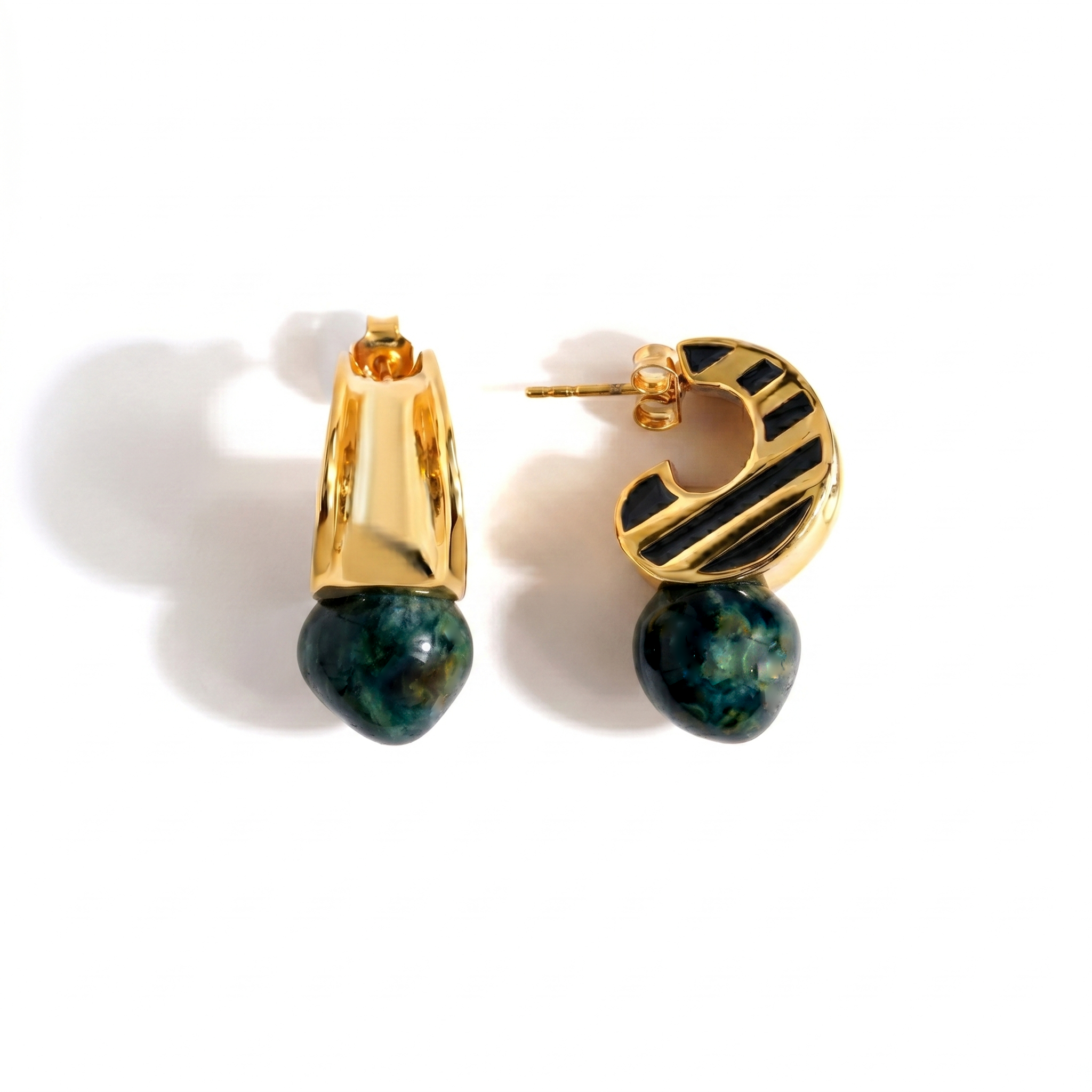 Opulent Stripe Earrings With Balls, Forest